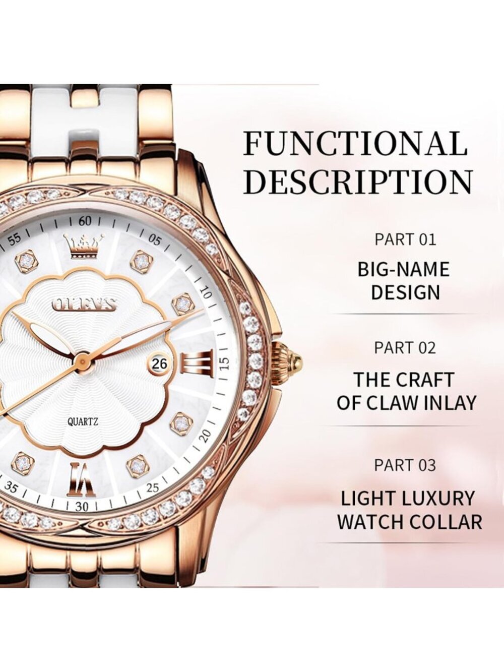 Womens Rose Gold Analog Quartz Ceramic Reloj Mujer Shinning Diamond Luxury Watch - Picture 2 of 7
